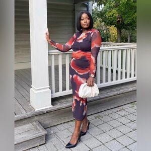 ZARA Printed Tulle Maxi Dress with Slit